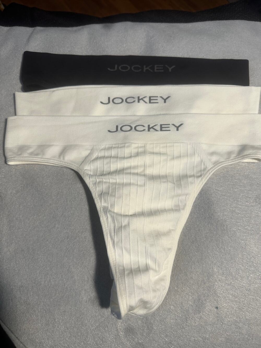 (3) NEW Jockey mens Black White T-back thong underwear pouch size L